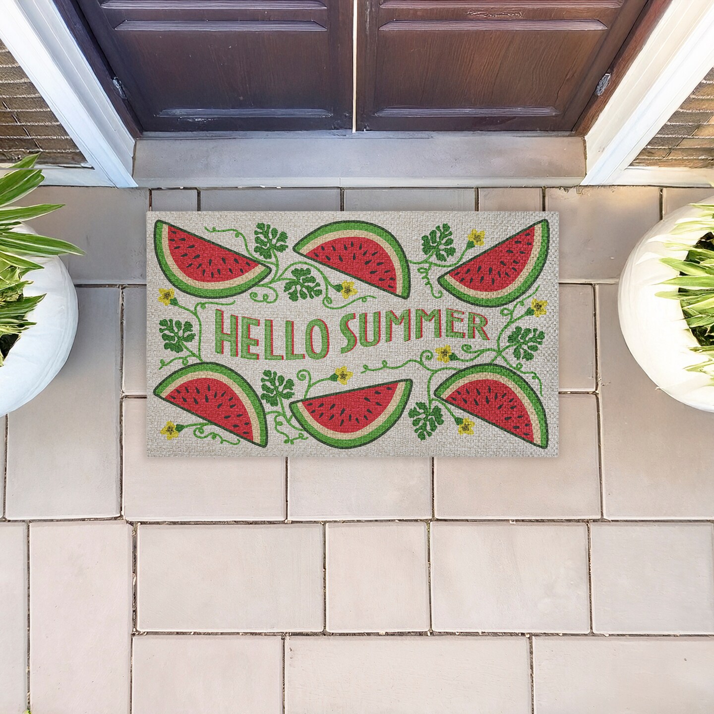 Stupell Industries Hello Summer Watermelon Outdoor Door Mat, design by Darlene Seale, 18"x30"