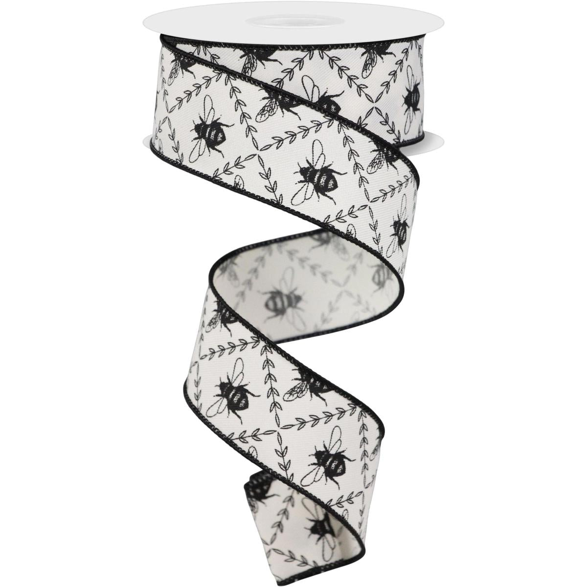 1.5&#x22; Honey Bee Trellis On Diagonal Ribbon Ivory (10 Yards)