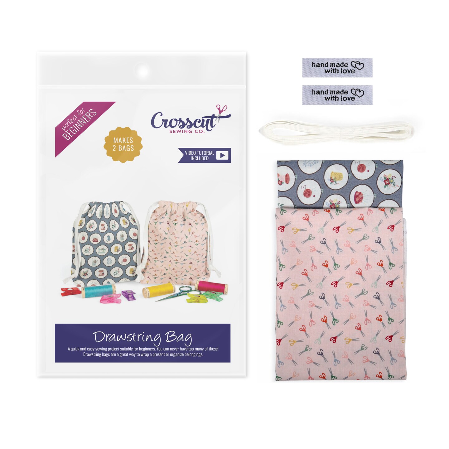 Crosscut Sewing Co.® Drawstring Bag Sewing Kit - Beginner Sewing Project Kit