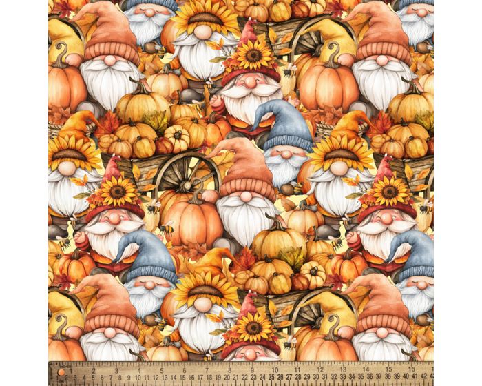 Gnome Autumn Cotton Fabric | By the Yard | Sewing and Crafting | 44 inches wide