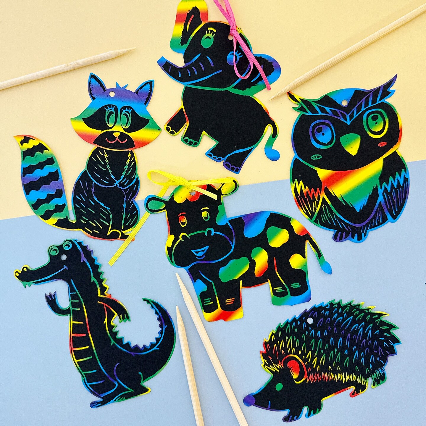 Wrapables 36pc Rainbow Scratch Arts Ornaments, DIY Magic Scratch Arts and Crafts, Animals