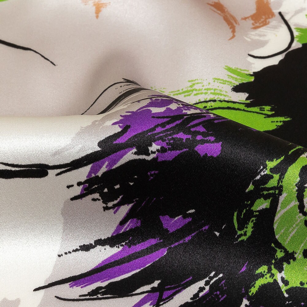 1 Yard Yellow Raspberry Rose Beige Abstract Silk Charmeuse 53 Inches Wide