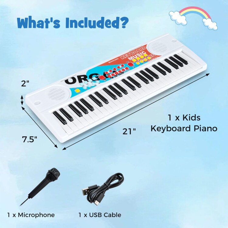 Portable 49-Key Kids Keyboard Piano with 8 Rhythms, 8 Tones and Microphone
