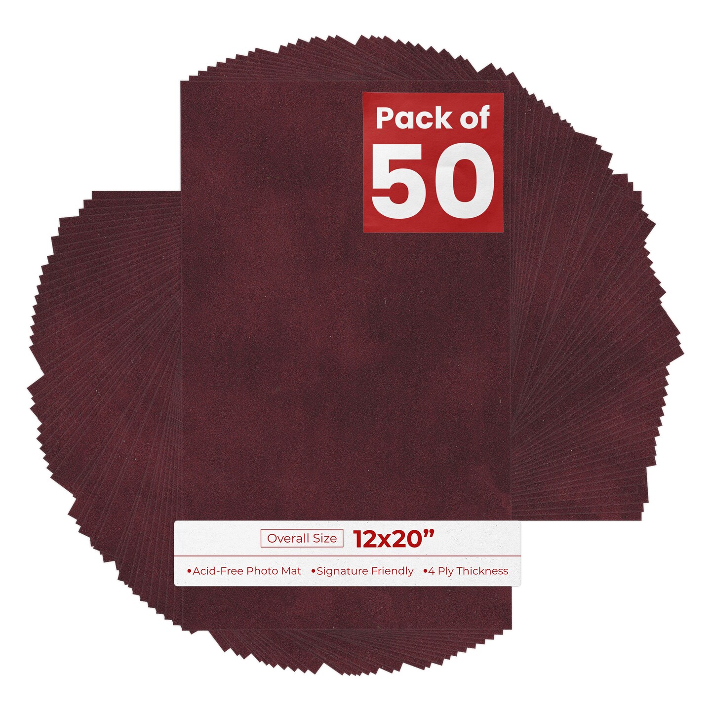 Dark Red Suede 12x20 Uncut Mat Board - Blank Sheets, No Opening
