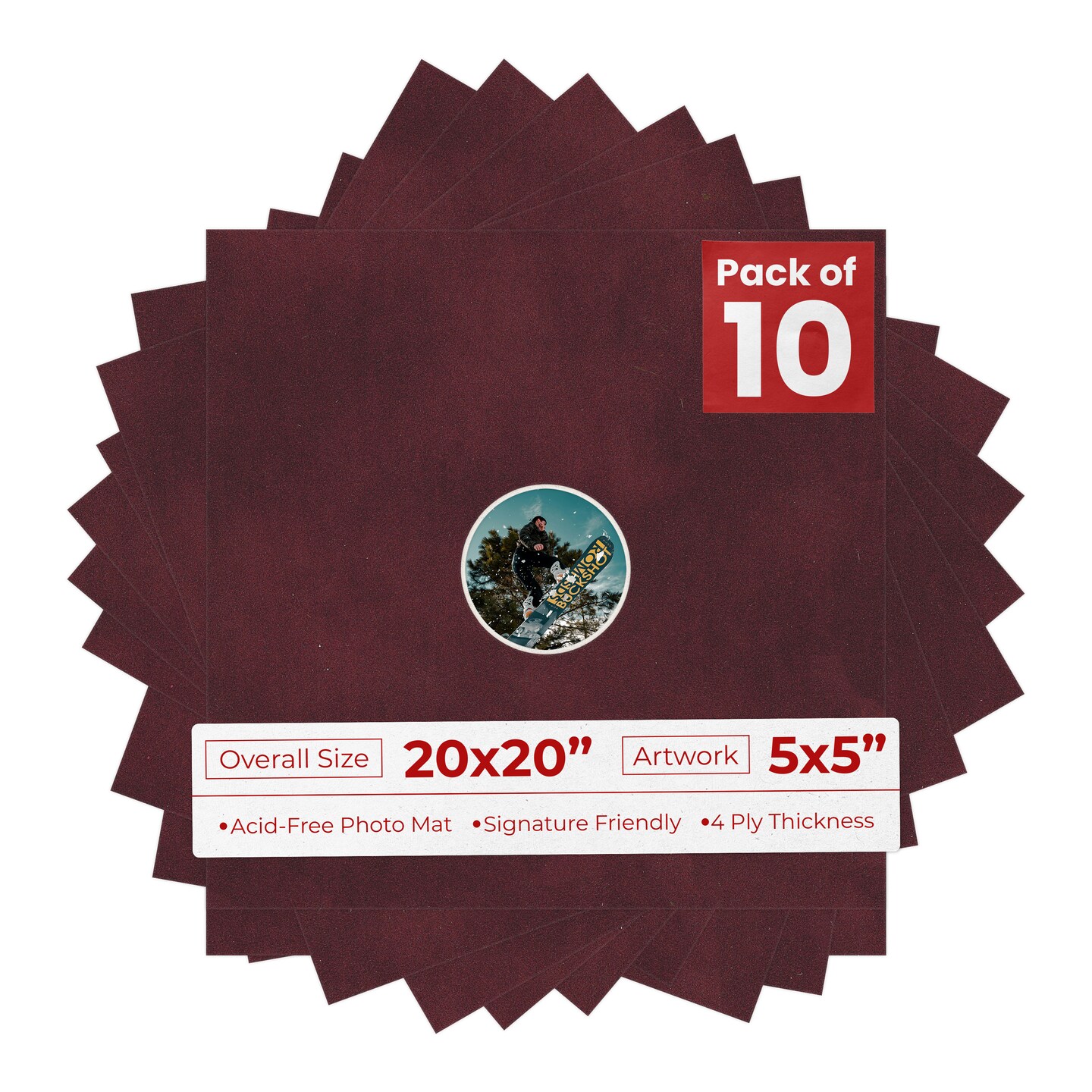 Dark Red Suede Mat Board for 20x20 Frames - Circle Opening for 5x5 Photos