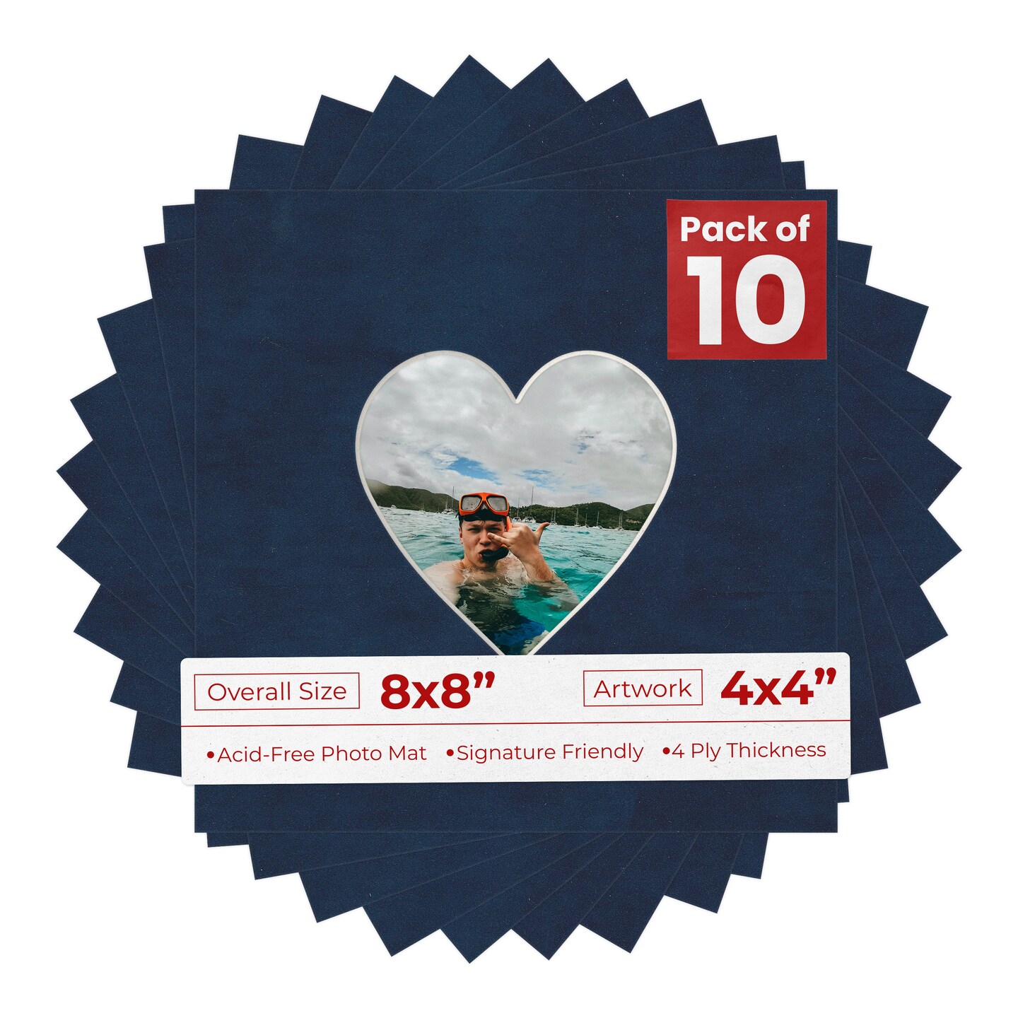 Navy Suede Mat Board for 8x8 Frames - Heart Opening for 4x4 Photos