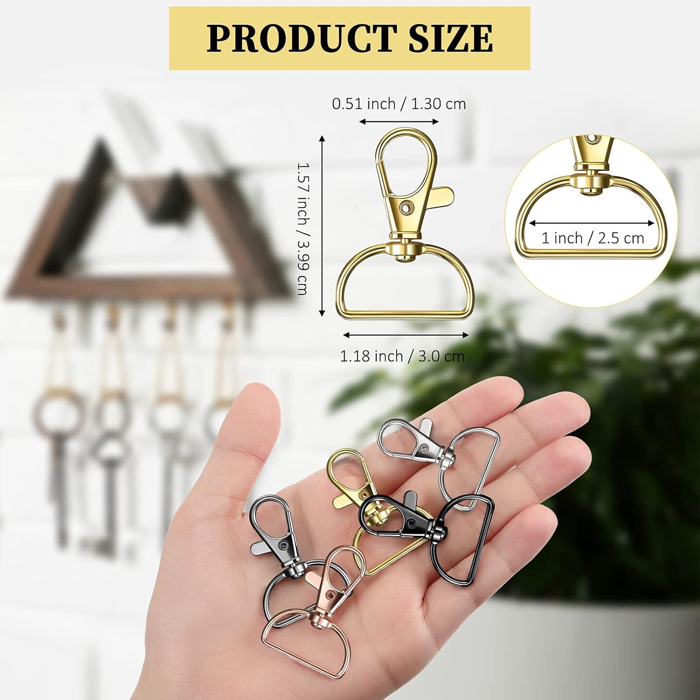 25 Pcs Metal Swivel Clasp Hooks D Ring Keychain Making Kit(Silver)