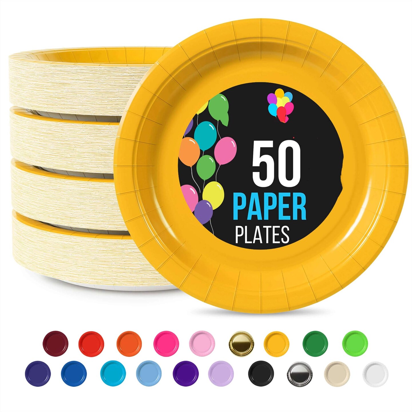 50 Count Yellow Paper Plates Disposable Round Party Supplies Durable 7 Inch
