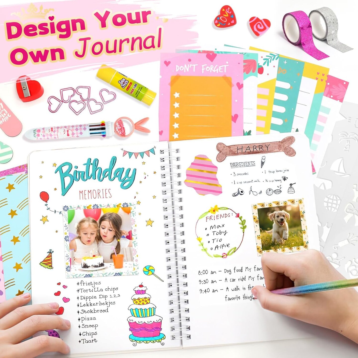 Princess DIY Journal Kit for Girls – 50 Pcs Scrapbook Set with Case