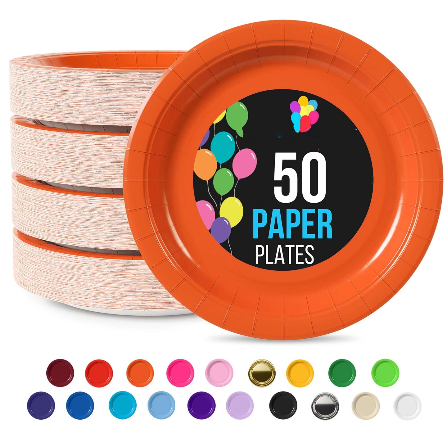 50 Count Orange Paper Plates 9 Inch Durable Disposable Party Plates for Events and Dining