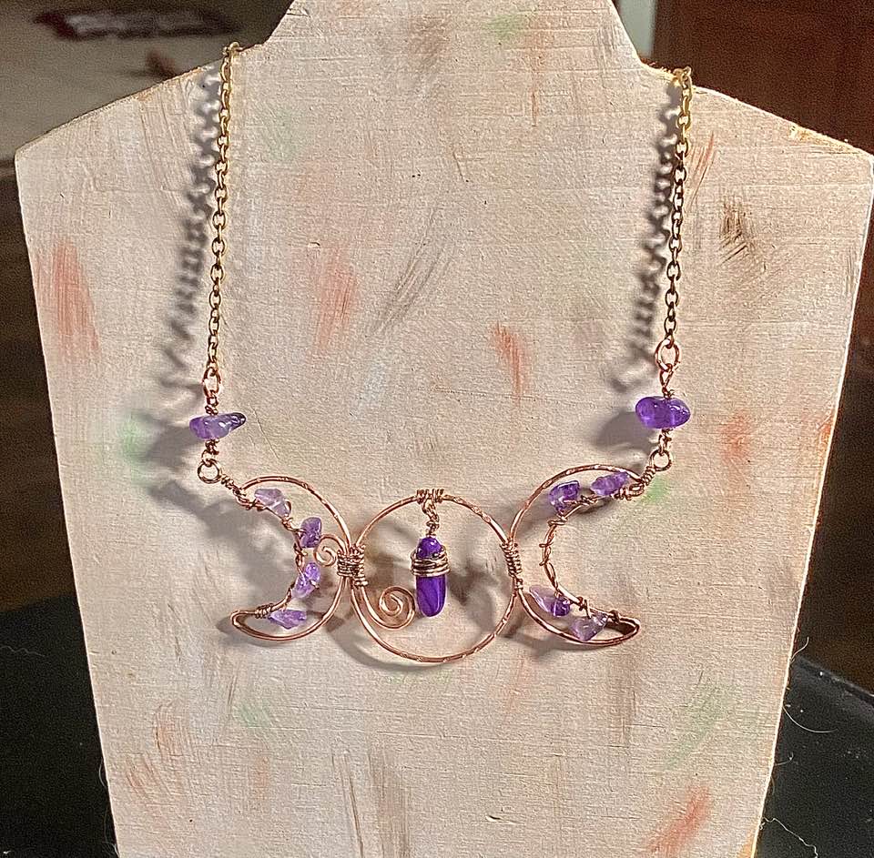 Metaphysical Jewelry, Amethyst, Moon Phases Necklace, Zen
