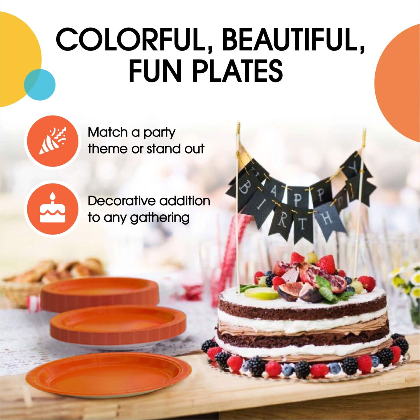 50 Count Orange Paper Plates Disposable Tableware for Parties and Events 7"