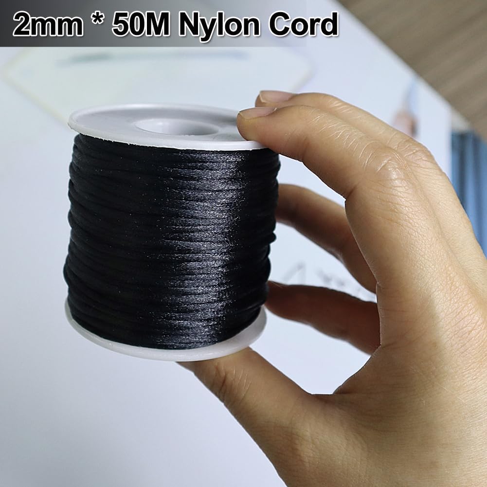 2mm Nylon Cord for Bracelets,Necklace,Jewellry Making Craft String Kit (Black)