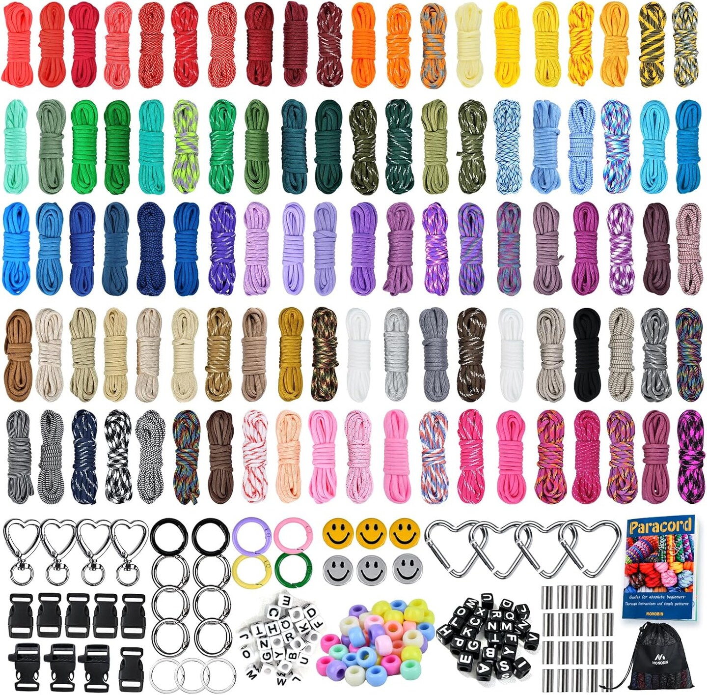 100 PC Paracord Combo kit with Paracord Beads (A, 100pc)