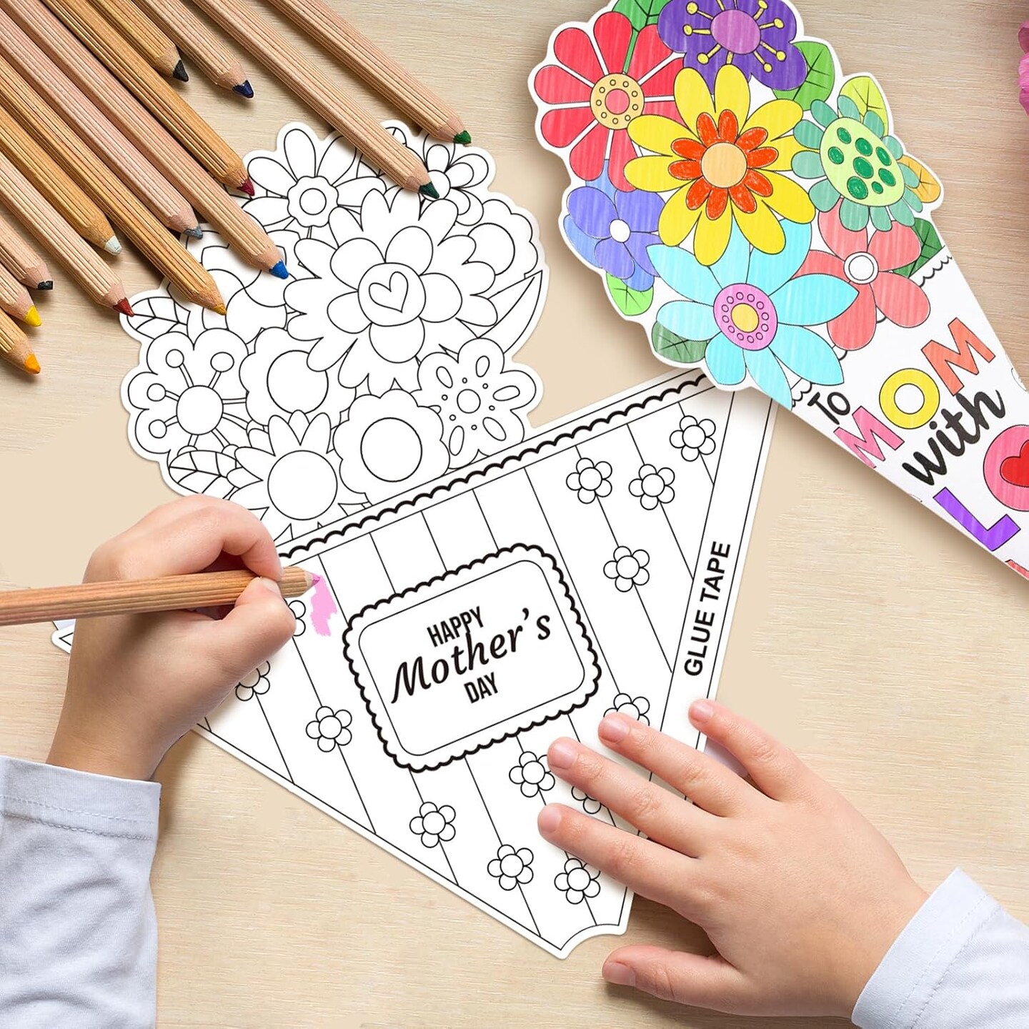 Mother’s Day Card Making Kit – 24 Color Your Own Bouquet Craft Cards, DIY Happy Mother’s Day Paper Flower Kits for Kids, Classroom & Party Activities