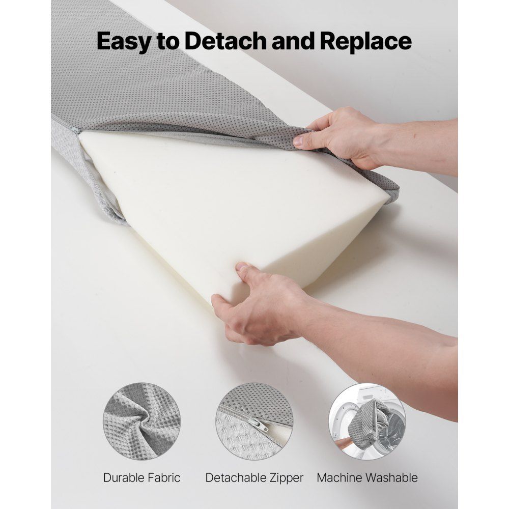 Bed Wedge Pillow Gap Filler for Headboard 60in Foam Cushion with Storage Pocket