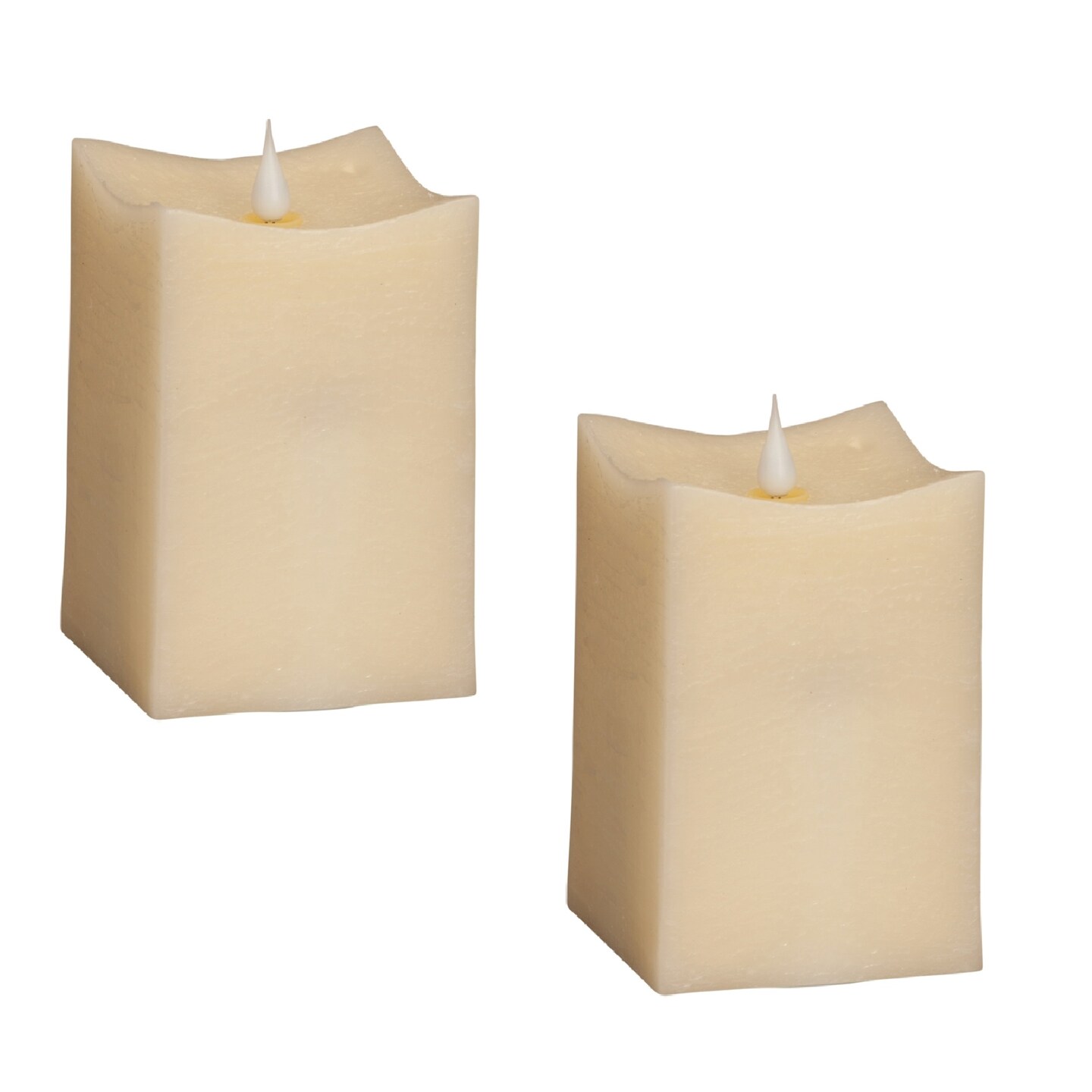 Beige LED Square Candles Set of 2 Wax Moving Flame with Remote Indoor Decor