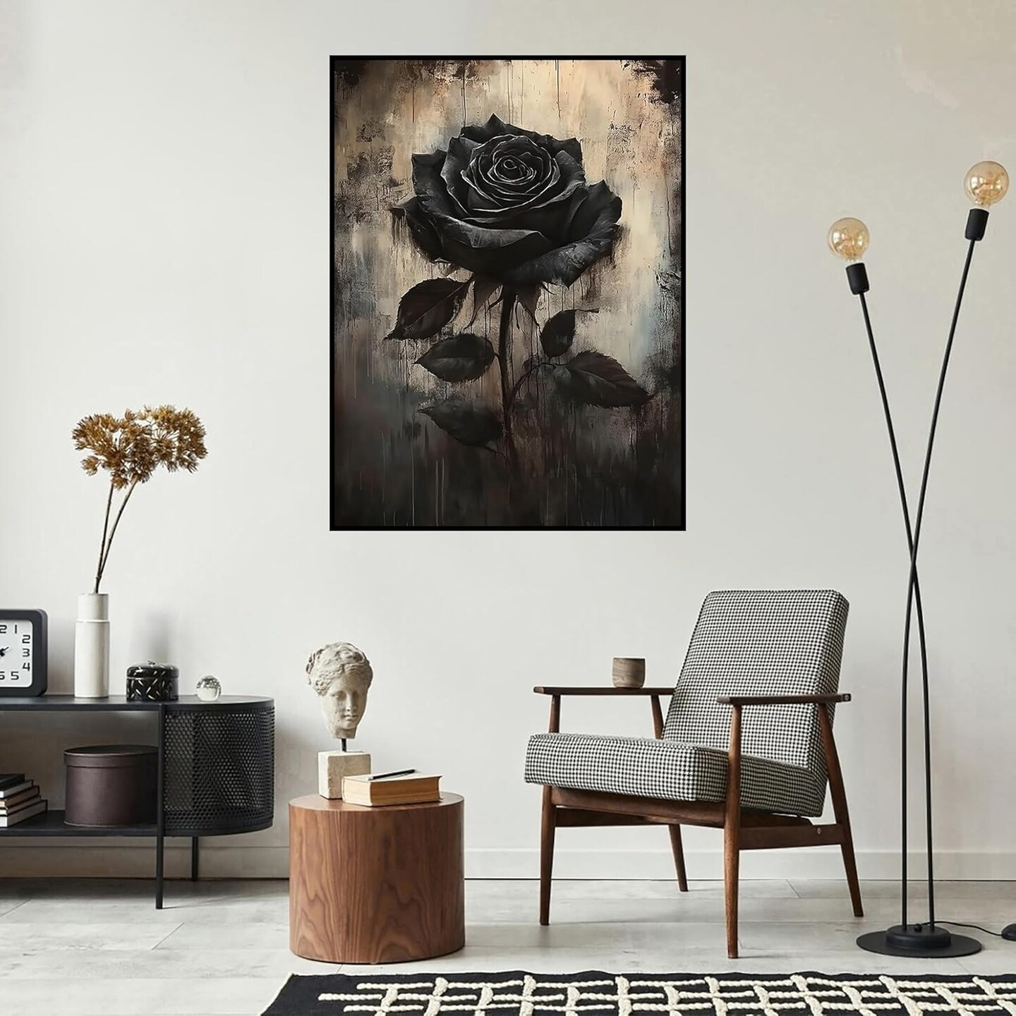 5D Black Rose Diamond Painting Kit for Adults & Beginners – Full Drill DIY Flower Diamond Art, Gem Dot Craft for Home Wall Decor, 12x16 Inch