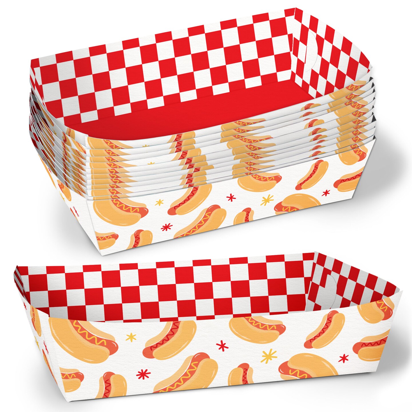 Big Dot of Happiness Hot Dog Food Trays, Disposable Food Boats for Summer Birthday BBQ Picnic Party, Double-Sided Paper Meal Holders for Snacks 12 Ct