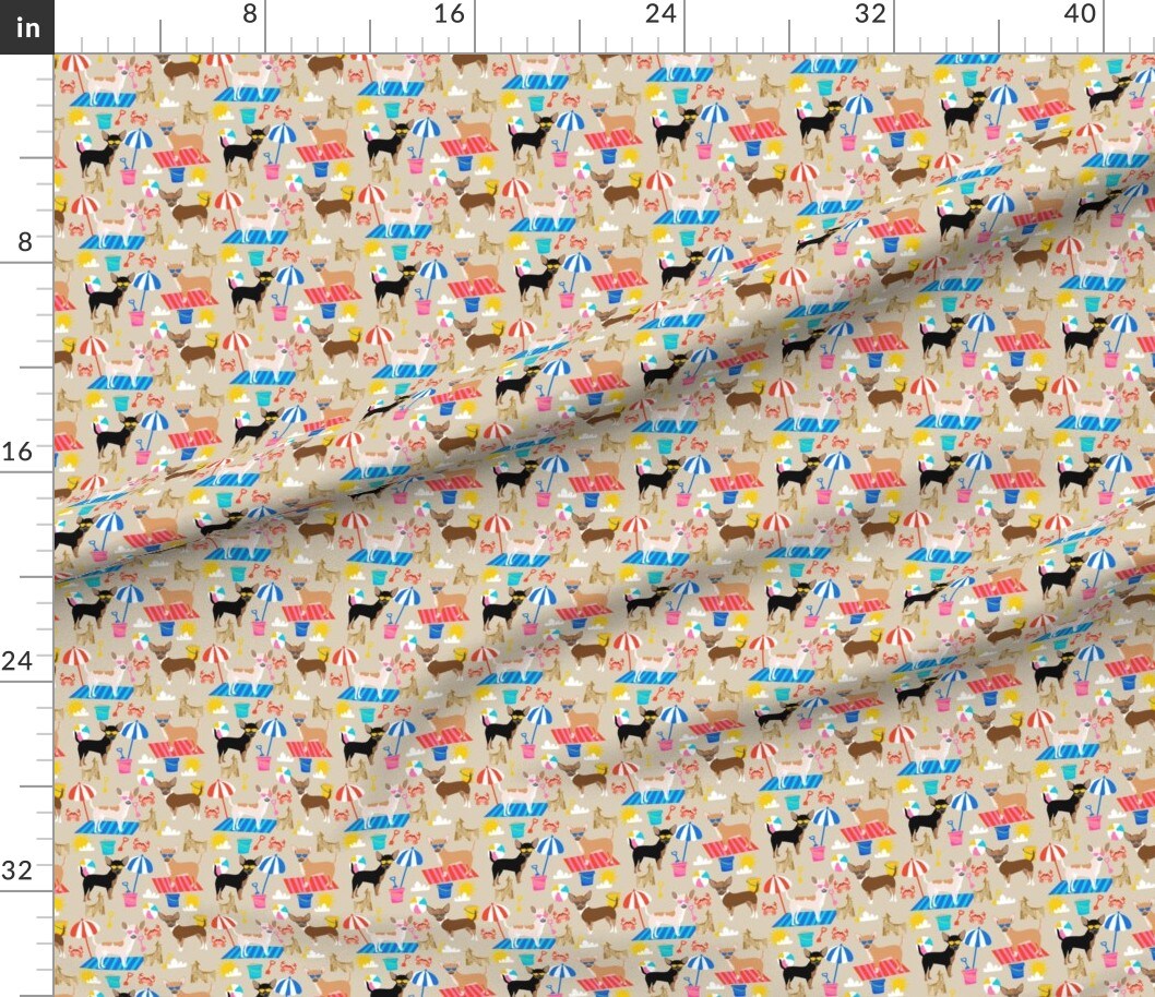 Chihuahua Beach Dog Breed Pattern Tan Chihuahuas Dogs Pet Pets Custom Printed Fabric by Spoonflower Various Fabrics by the Yard or Fat Quarter