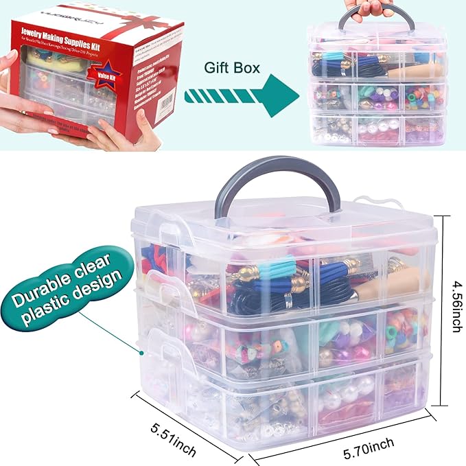 Jewelry Making Supplies Kit, 2831 pcs Bracelet Making Kits, Repair Tool with Jewelry Pliers, Jump Rings, Beads, Wire,Craft DIY Gifts