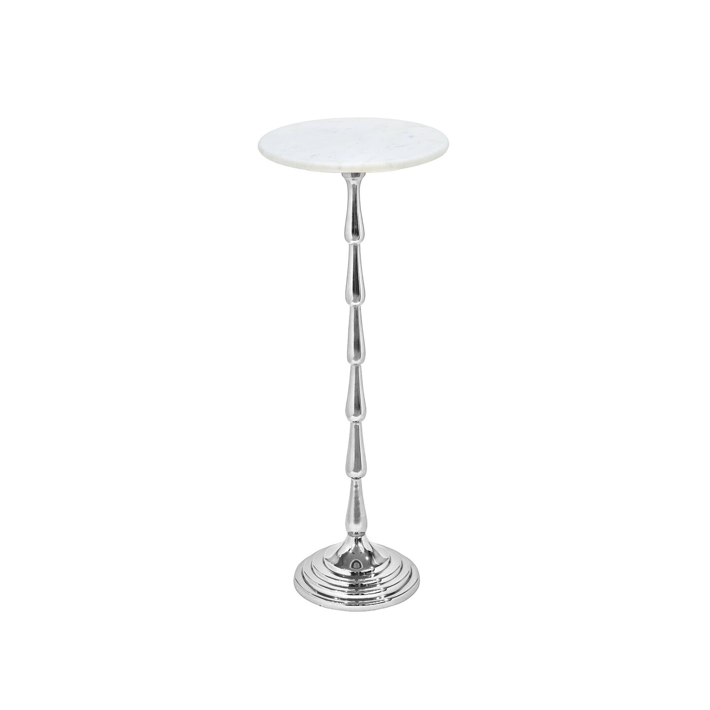 Silver Drink Table with White Marble Top | Decorative Modern End Table | Aluminum Base Side Table | Accent Table for Living Room | 10x10x26"