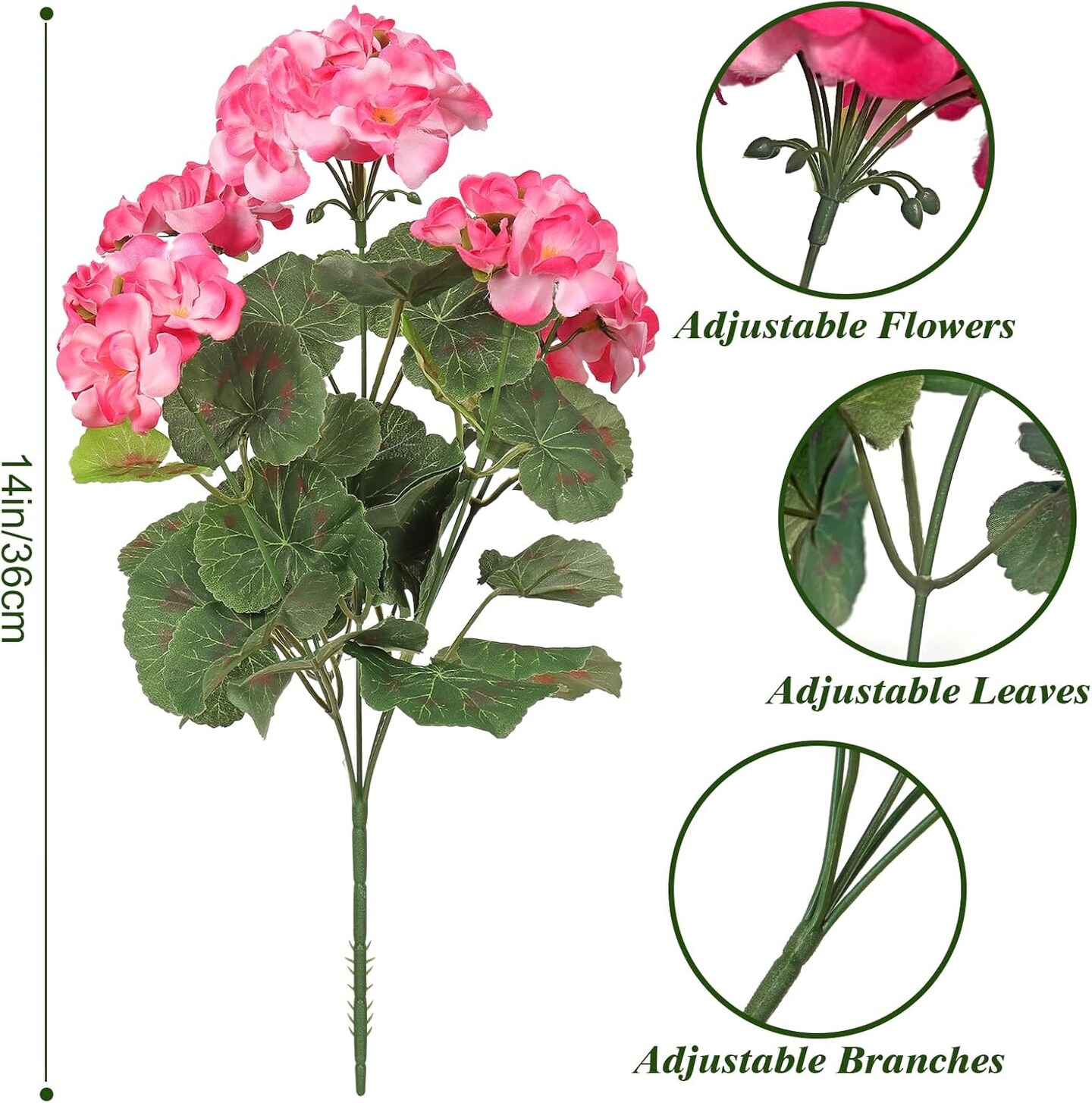 2-Pack Artificial Pink Geranium Silk Flowers – Faux Geranium Bushes for Outdoor & Indoor Decor, Garden, Patio, Vase, Table Centerpieces, Grave & Cemetery Arrangements