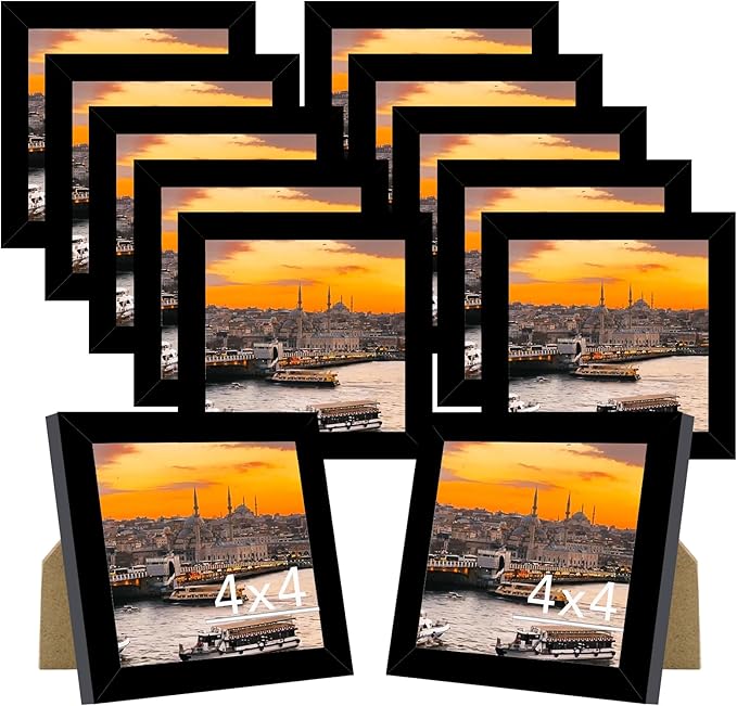 12 Packs 4x4 Picture Frames, Lightweight 4 by 4 Frames Bulk Set of 12 Collage Wall Decor Photo Frames Set for Wall and Tabletop, Black