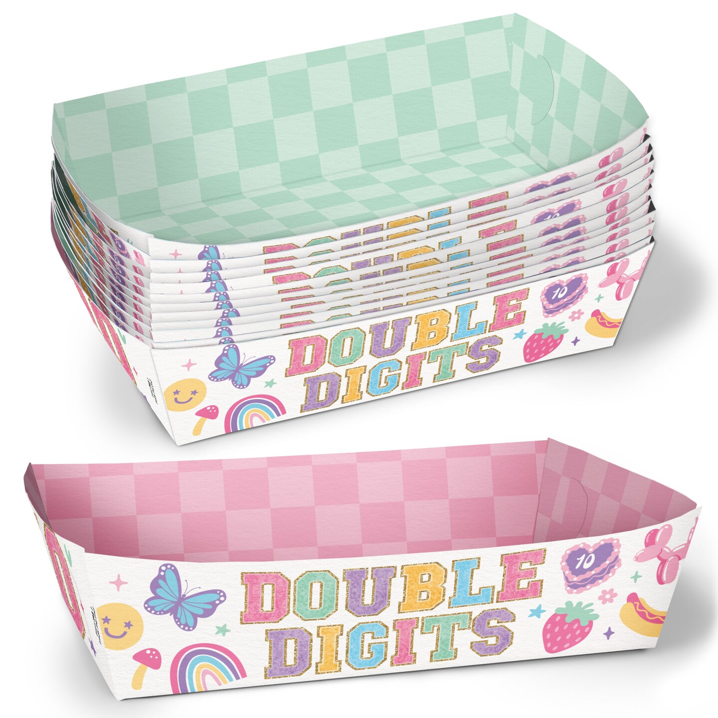 Big Dot of Happiness Preppy 10th Birthday Girl Paper Food Trays, Disposable Food Boats for Double Digits Pastel Party, Double-Sided Holders - 12 Ct