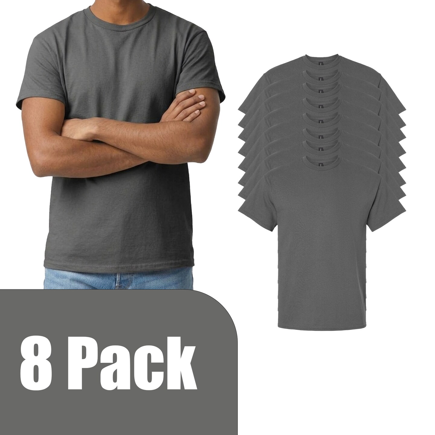 Gildan Unisex Ultra Cotton Short Sleeve T-Shirt, Charcoal Crewneck Tee Blanks for Crafting