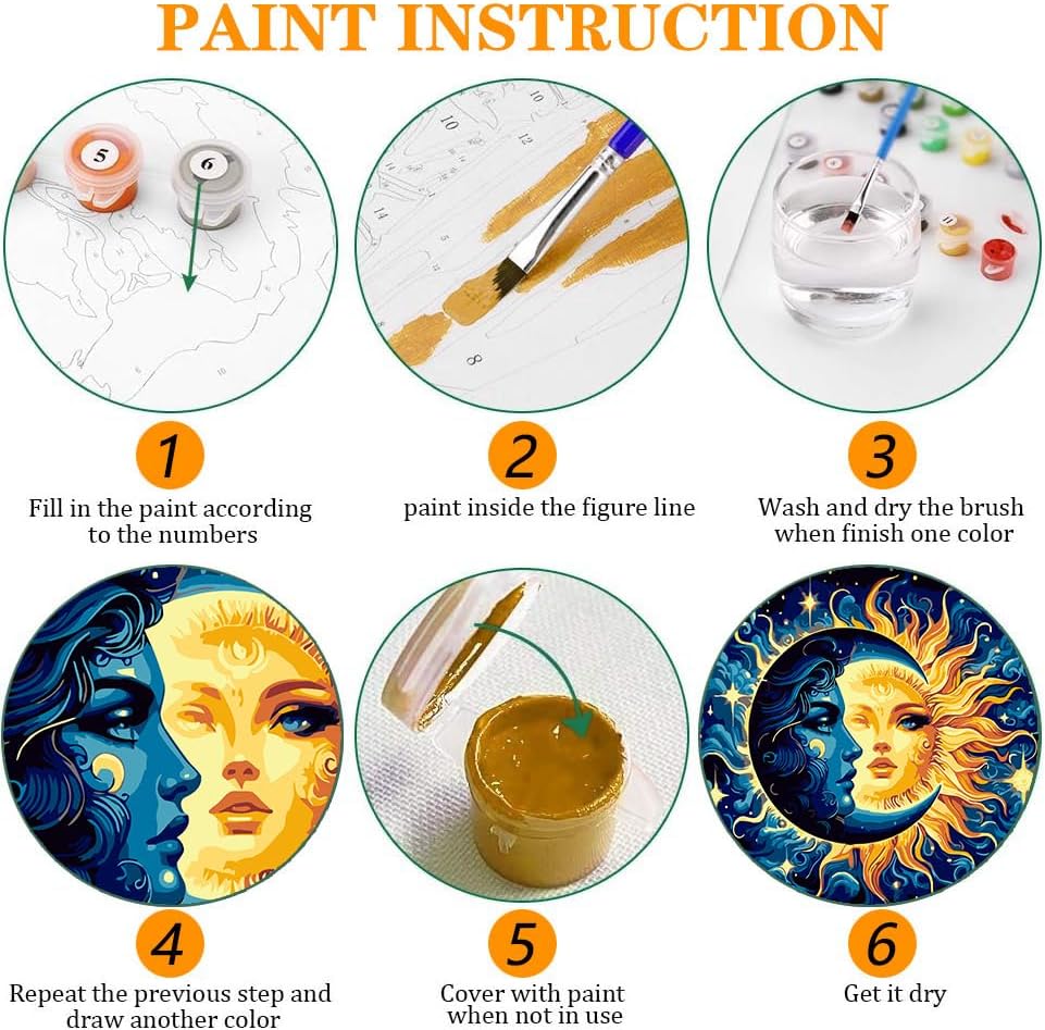Paint By Numbers Sun and Moon Kit for Adults Beginners – 3 Pack 12x12 Inch DIY Acrylic Watercolor Canvas Painting Set, Easy Wall Art Decor Kit for Home & Gift