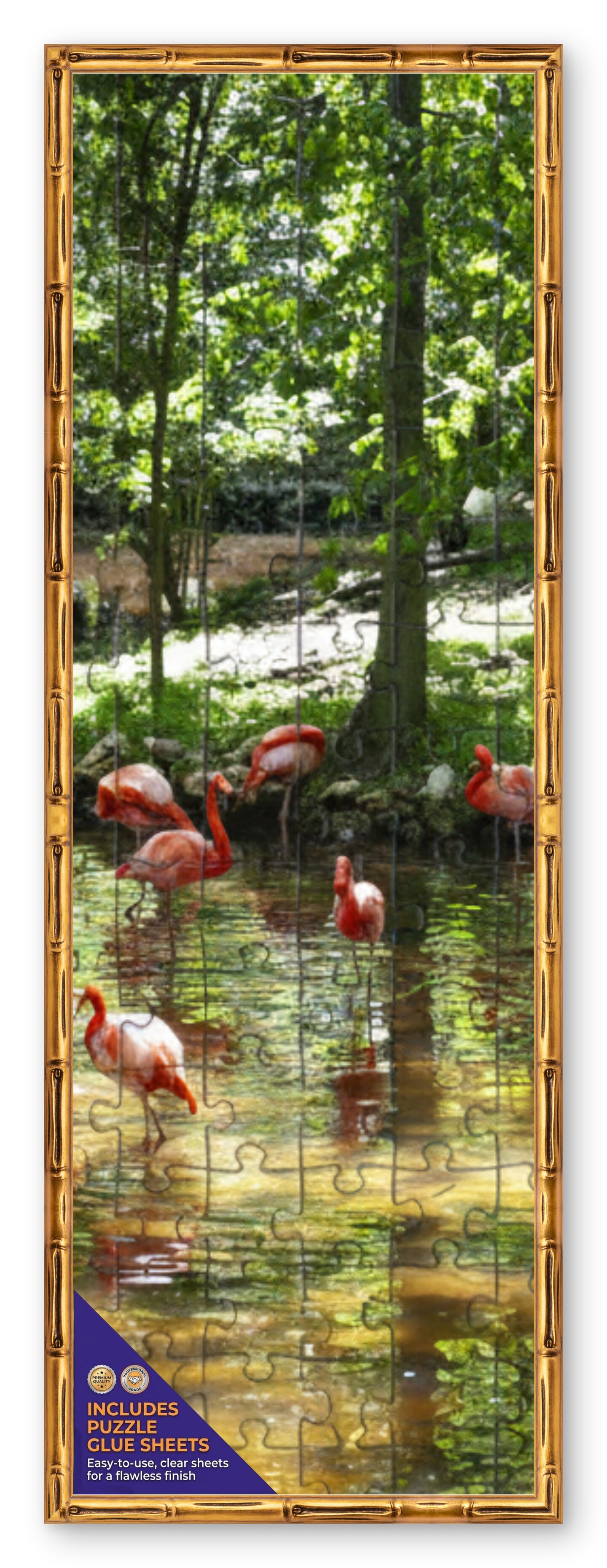 CustomPictureFrames.com Solid Wood Round Mat Puzzle Frame - Multiple Sizes - Black Precision-Cut Mat - Adhesive Preservation Sheets - Assembled in USA Made in the USA