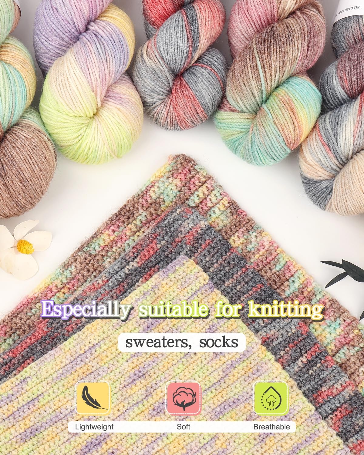 Hand-Dyed Wool & Cashmere Blend Yarn – 3 Pack DK Weight (#3) Yarn for Crochet & Knitting, 300g (885 Yards Total) Soft Luxury Yarn for Socks, Sweaters & Shawls – Black Red