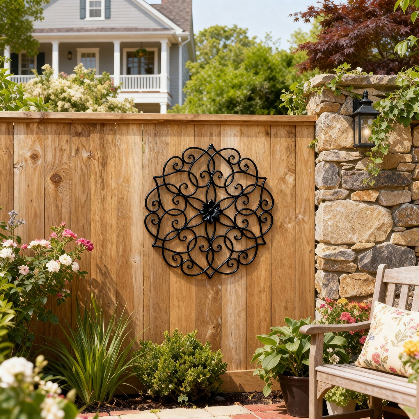 Set of 2 23"D Traditional Floral Iron Scroll Outdoor Wall Decor