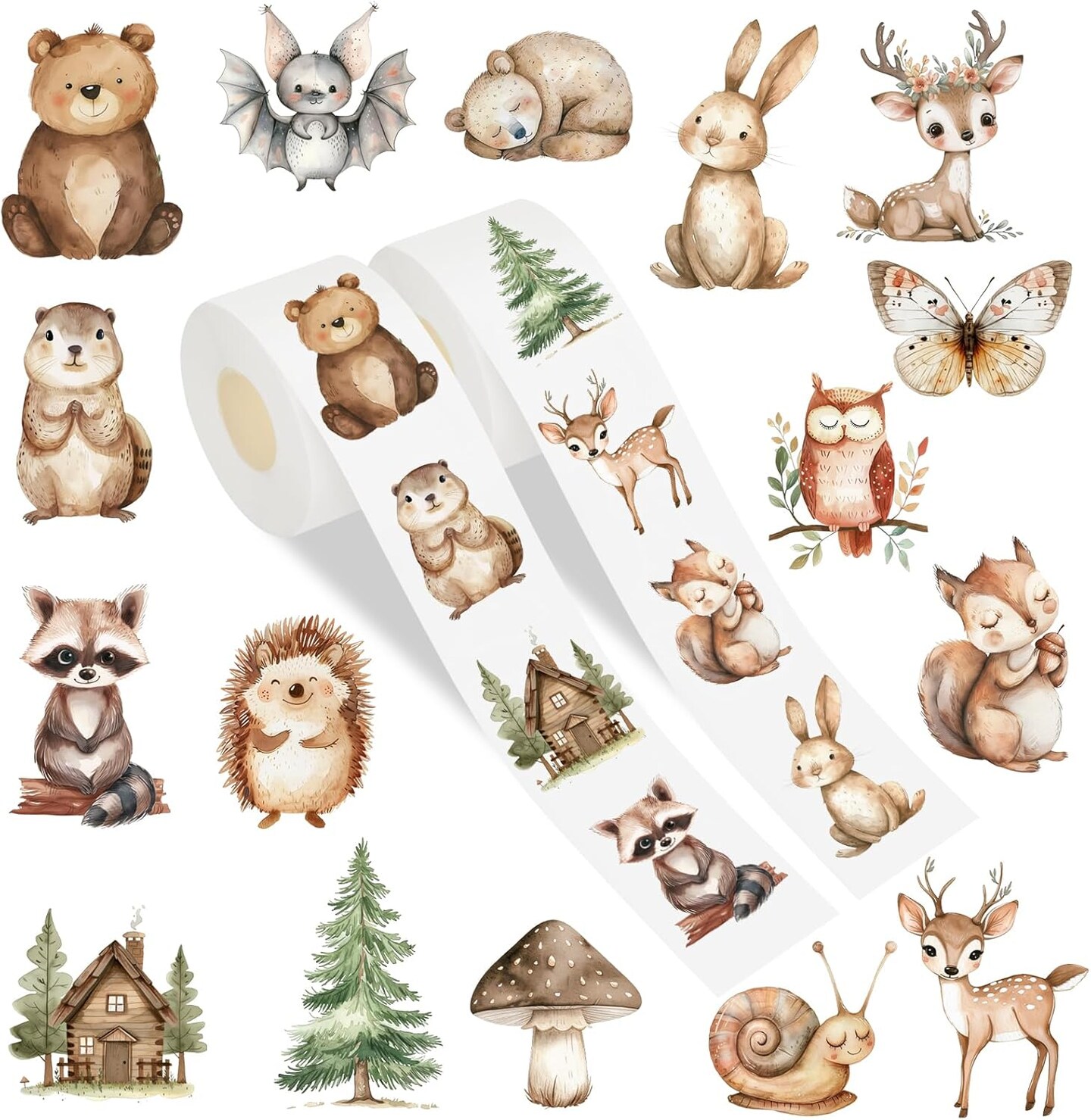 1000PCS Woodland Animal Stickers Roll – Watercolor Forest Animal Stickers for Envelope Seals, Gift Bags, Scrapbooks, Cards & Party Favors