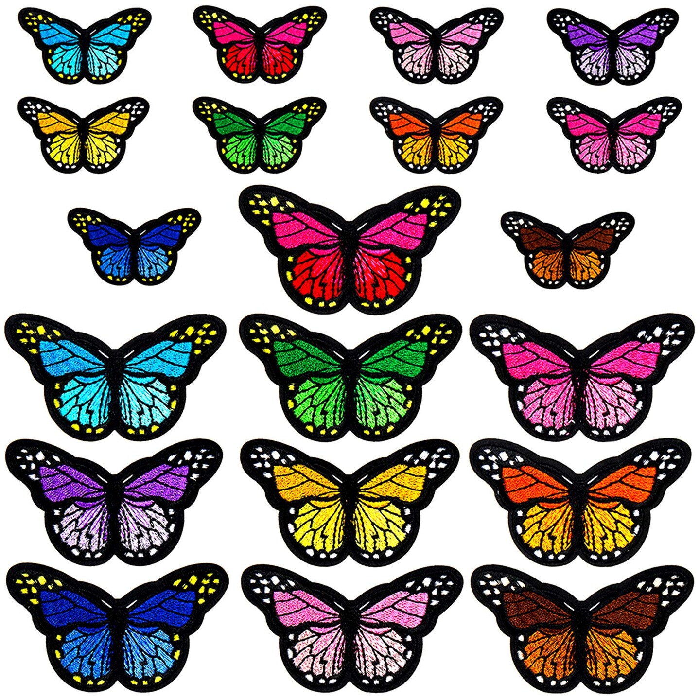 20pcs Butterfly Iron on Patches, 2 Size Embroidered Sew Applique Repair Patch