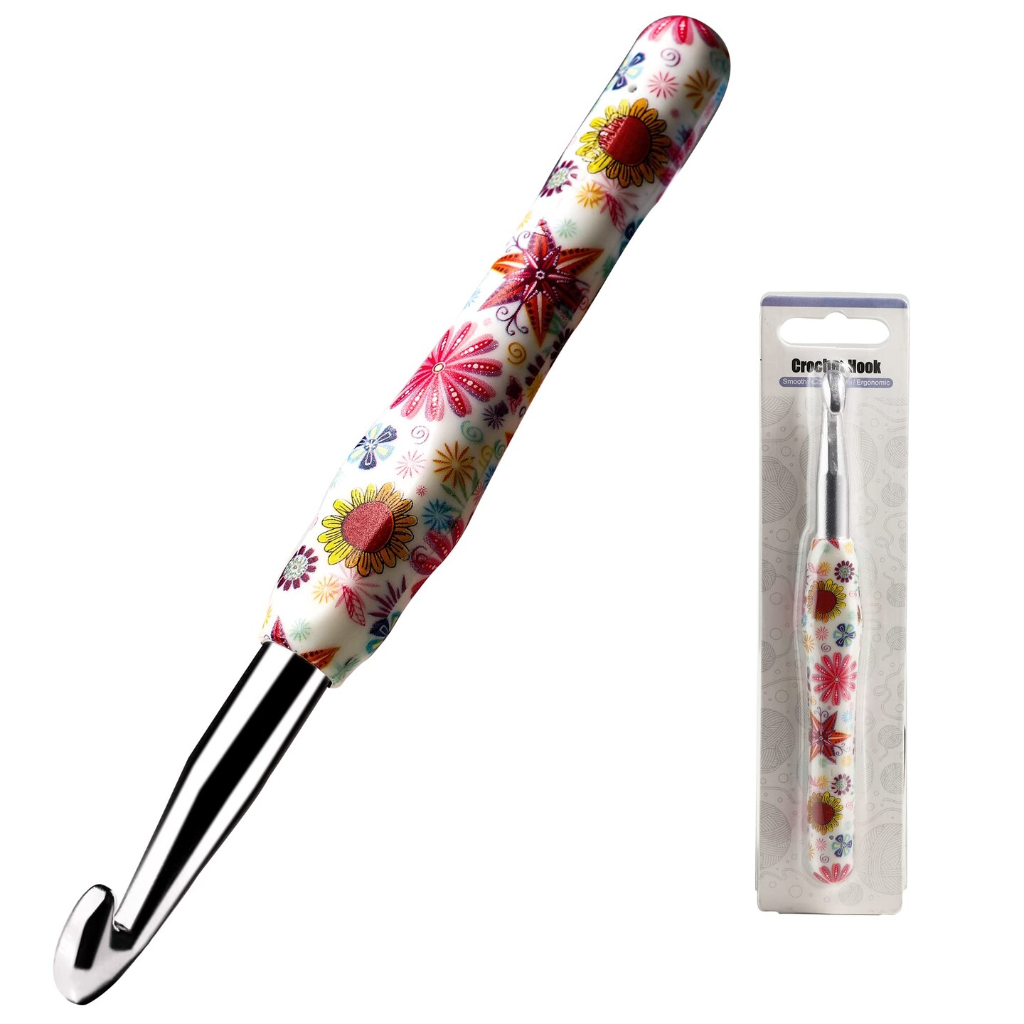 10mm Crochet Hook, Ergonomic Handle for Arthritic Hands, Soft Rubber Grip Extra Long  Knitting Needles for Beginners and Knitting Crocheting Yarn (10mm)