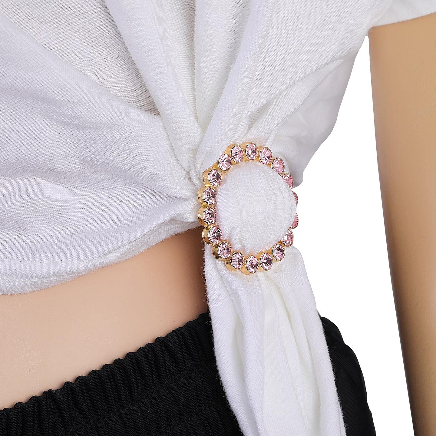 10 Pieces Scarf Ring Clips Waist Buckle Clip T-Shirt Tie Pin for Women Bling Rhinestone Shirt Ties Pin for Women Fashion Metal Circle Buckle for Clothes Hat Belt Decor
