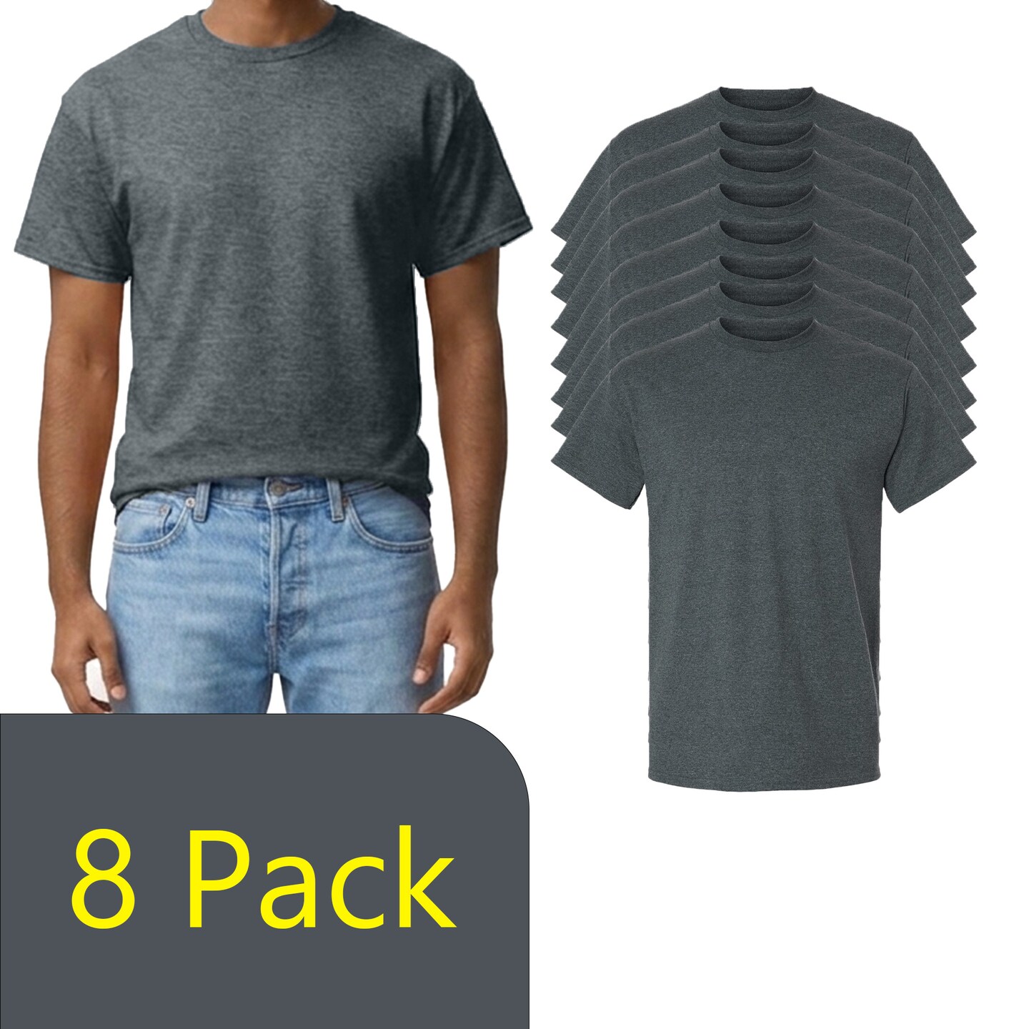 Gildan Unisex Ultra Cotton DIY Printable T-Shirt, Crewneck Multi-Pack Tee, Dark Heather (S-5XL)