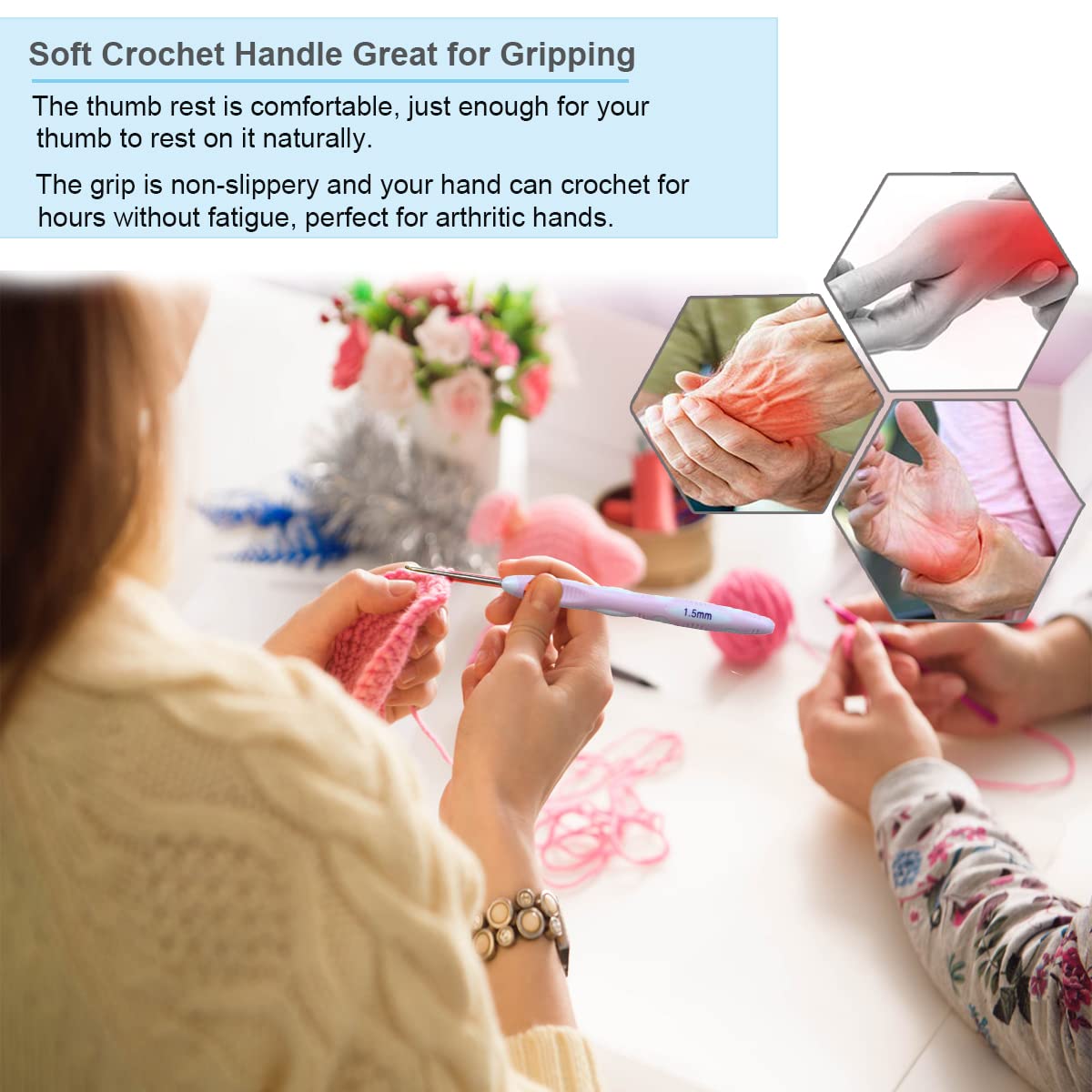 Latest Set of 27 PCS Small Size Crochet Hook Set with Case,Ergonomic Handle Crochet Hook Needles for Arthritic Hands, Thread Crochet Steel Lace Hooks Size 0.8mm to 2.75mm