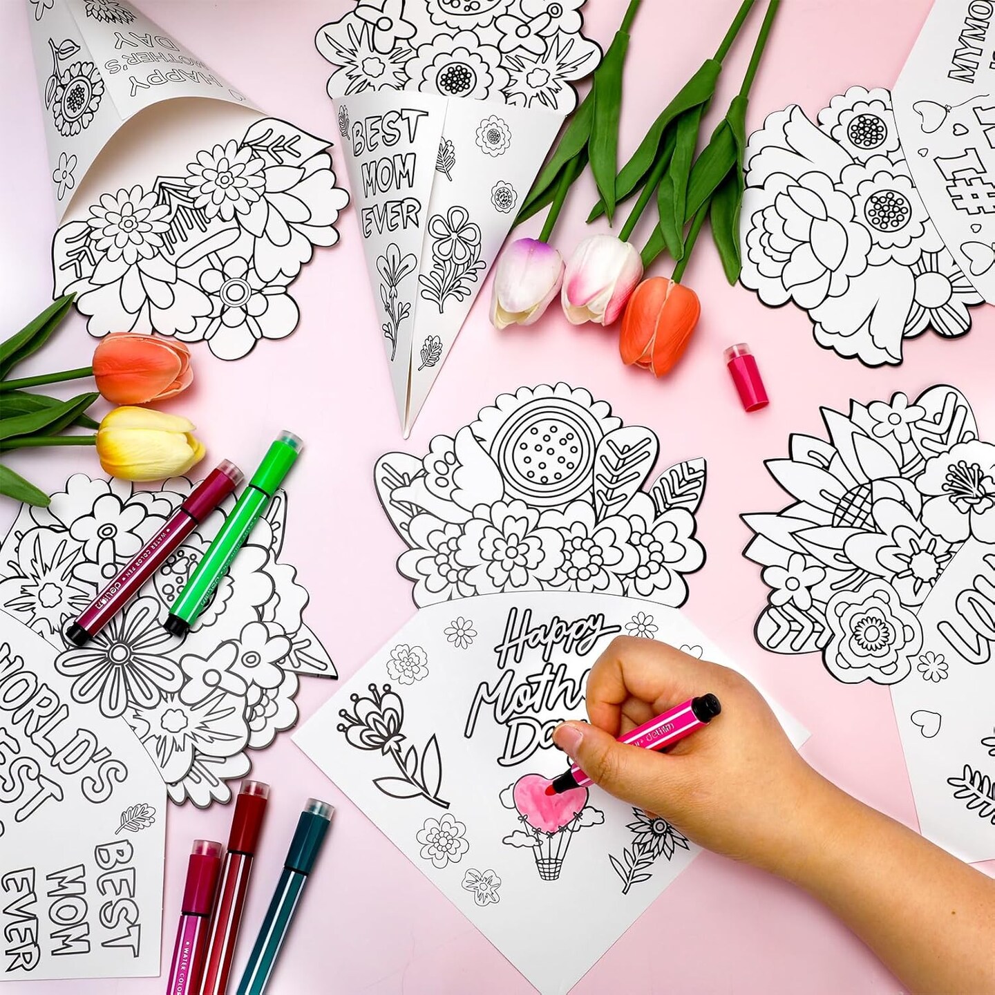 Mother’s Day Card Making Kit – 12pcs DIY Flower Bouquet Coloring Cards for Mom, Happy Mother’s Day Craft Set for Classroom, School & Home Activities