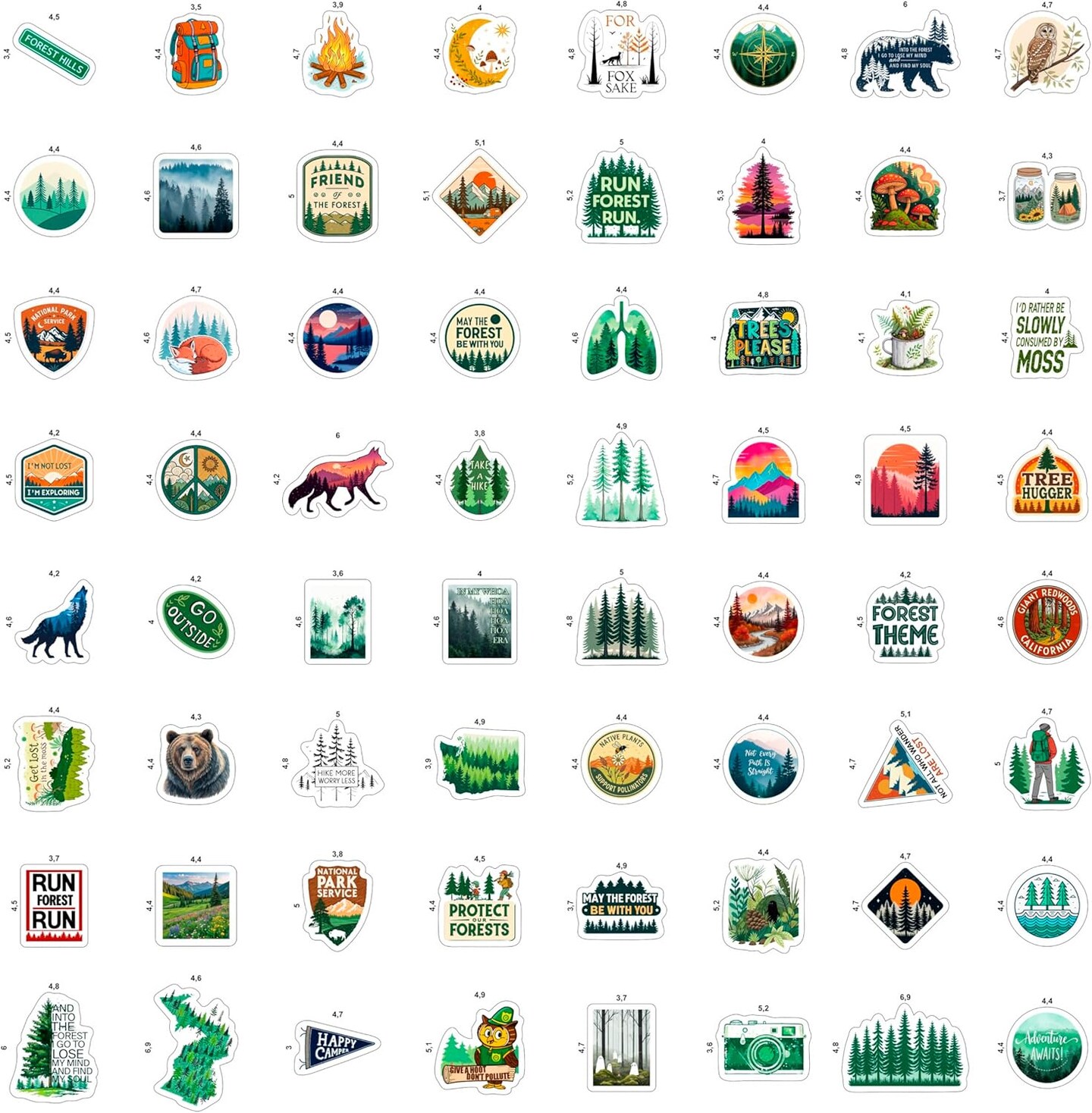 100PCS Forest Stickers Pack – Waterproof Vinyl Woodland Nature Stickers for Water Bottles, Laptops, Phones, Skateboards & Outdoor Party Decorations