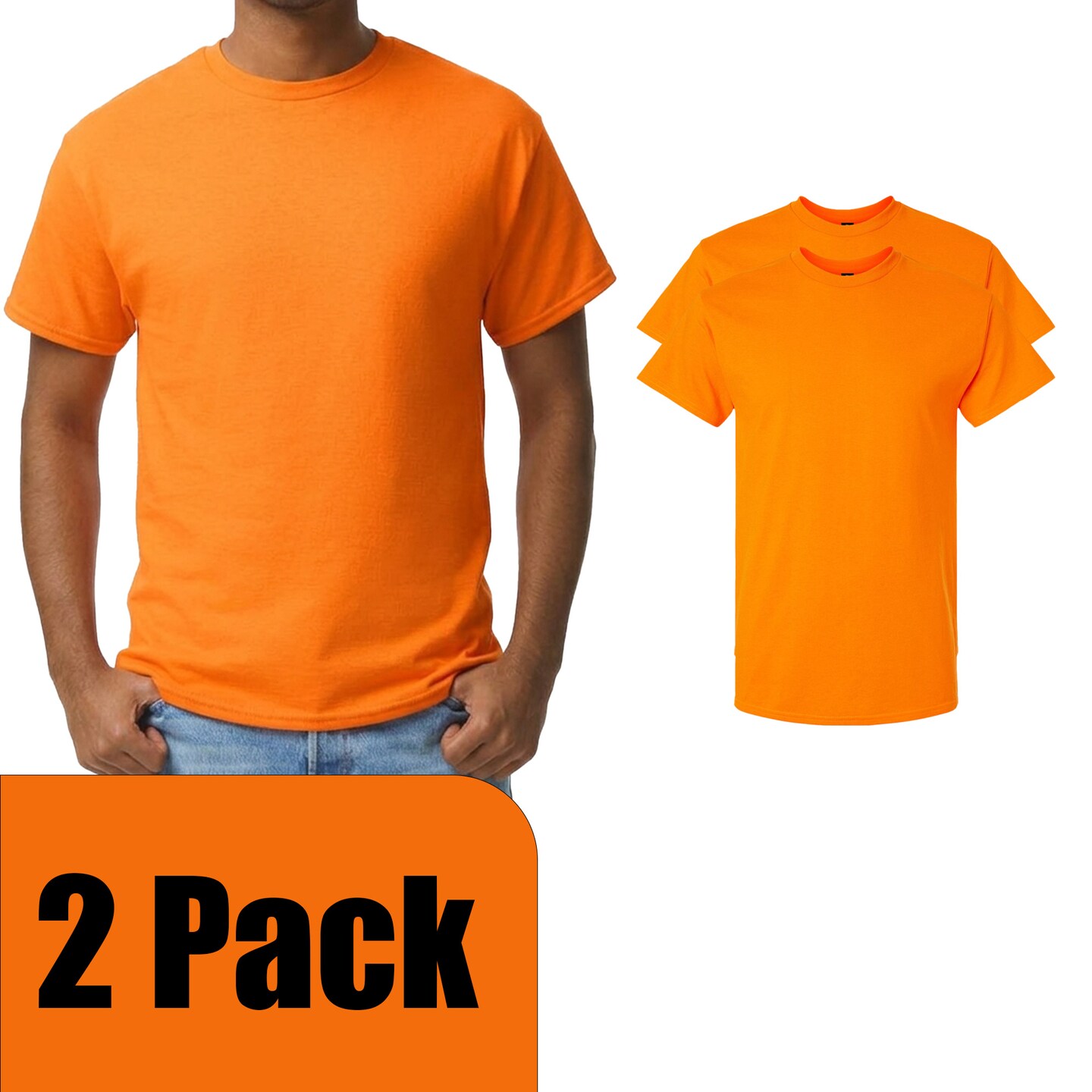 Gildan Men's Ultra Cotton Short Sleeve T-Shirt, (S–5XL) Safety Orange Blank Tee for Custom Printing