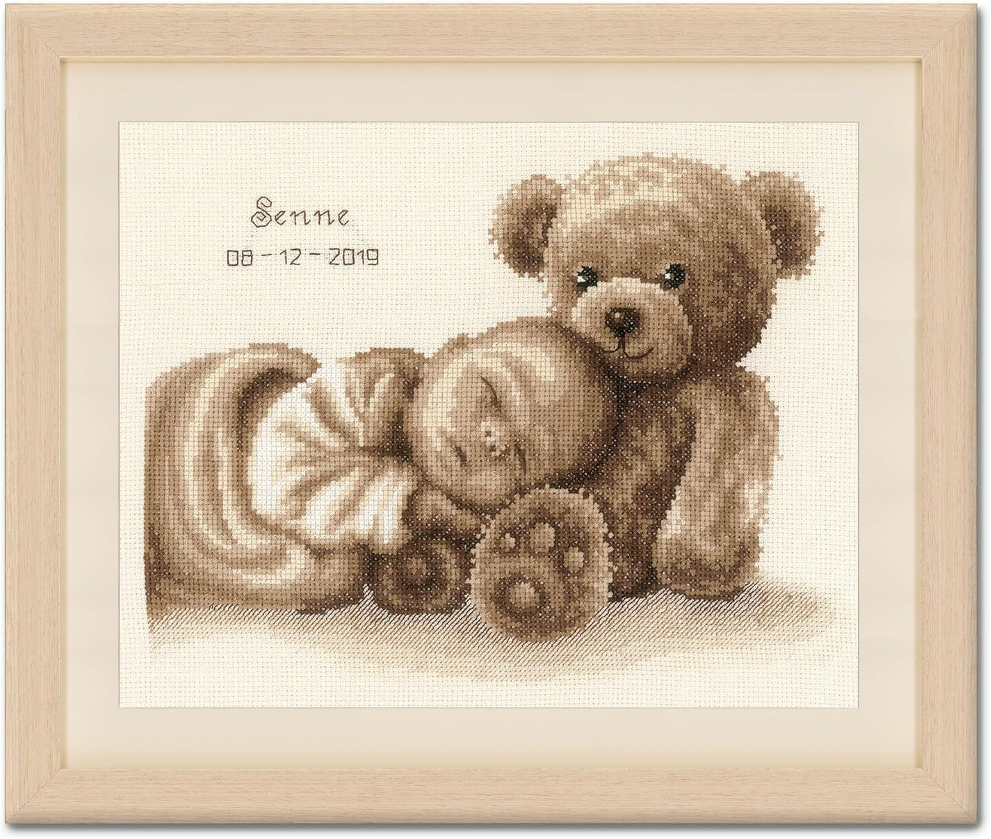 Baby Birth Announcement Counted Cross Stitch Kit – DIY Embroidery Wall Art, Personalized Gift, 11.2" x 8.8", Cozy Dreams Design for Adults