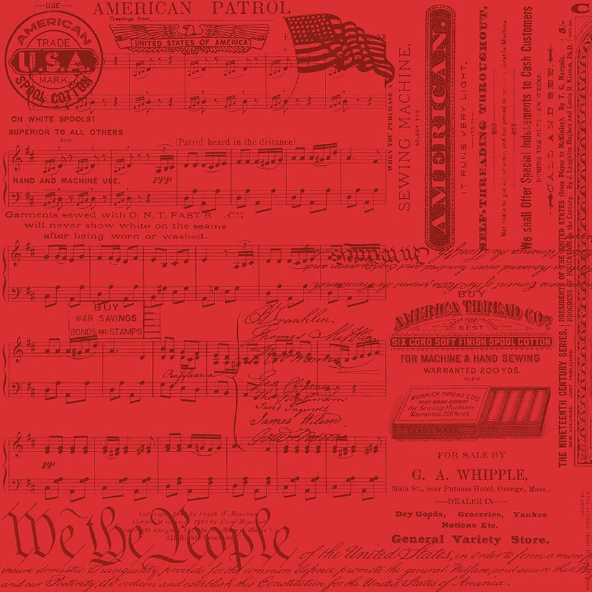 Fabric Riley Blake Red Patriotic Text Sew America by the Quarter Yard C17345-RED