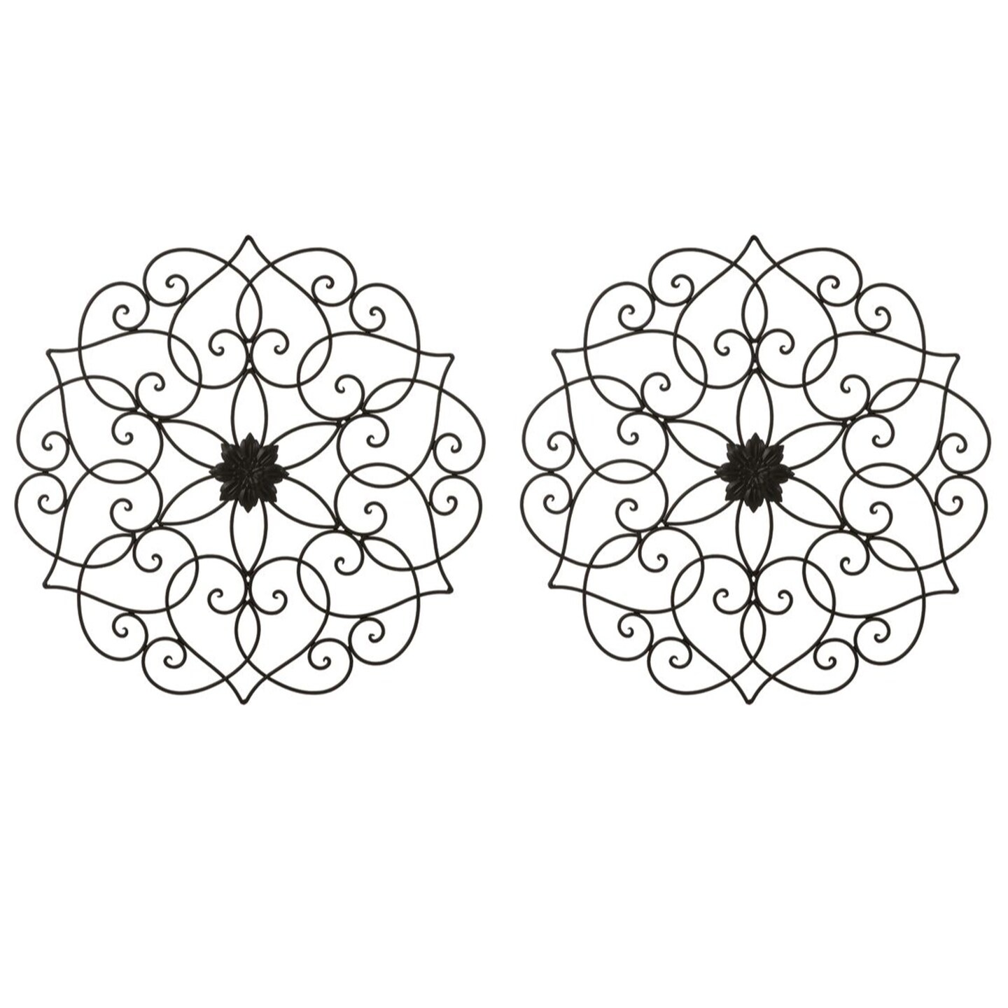 Set of 2 23"D Traditional Floral Iron Scroll Outdoor Wall Decor