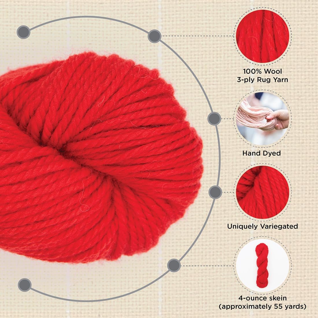 The Oxford Company Violet Jane 100% Solid Worsted Wool Rug Yarn 4 Oz. Skein (approx. 131 yds)