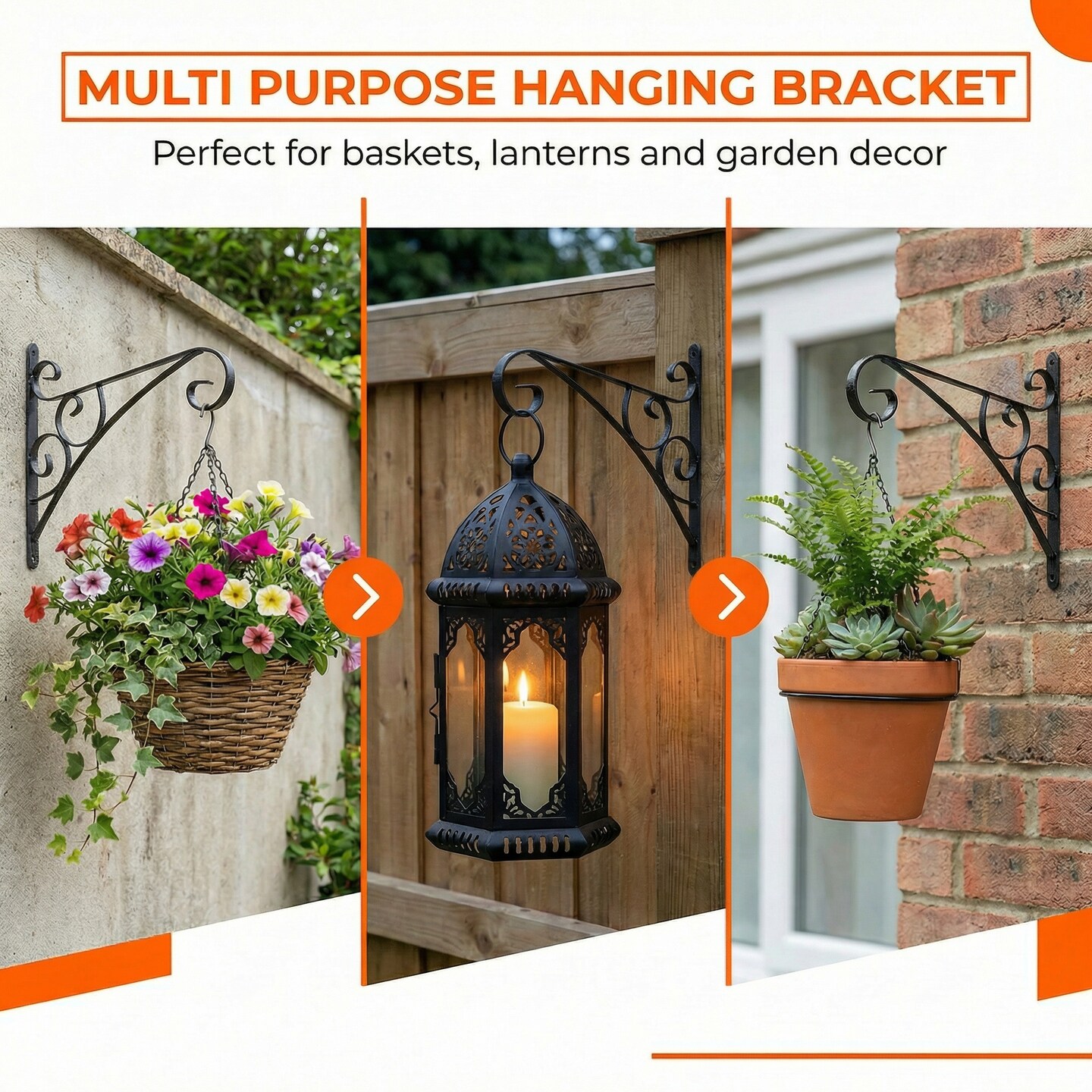 Scroll-Design Metal Wall Bracket for Hanging Accessories and Flowerpots for Indoor & Outdoor Use