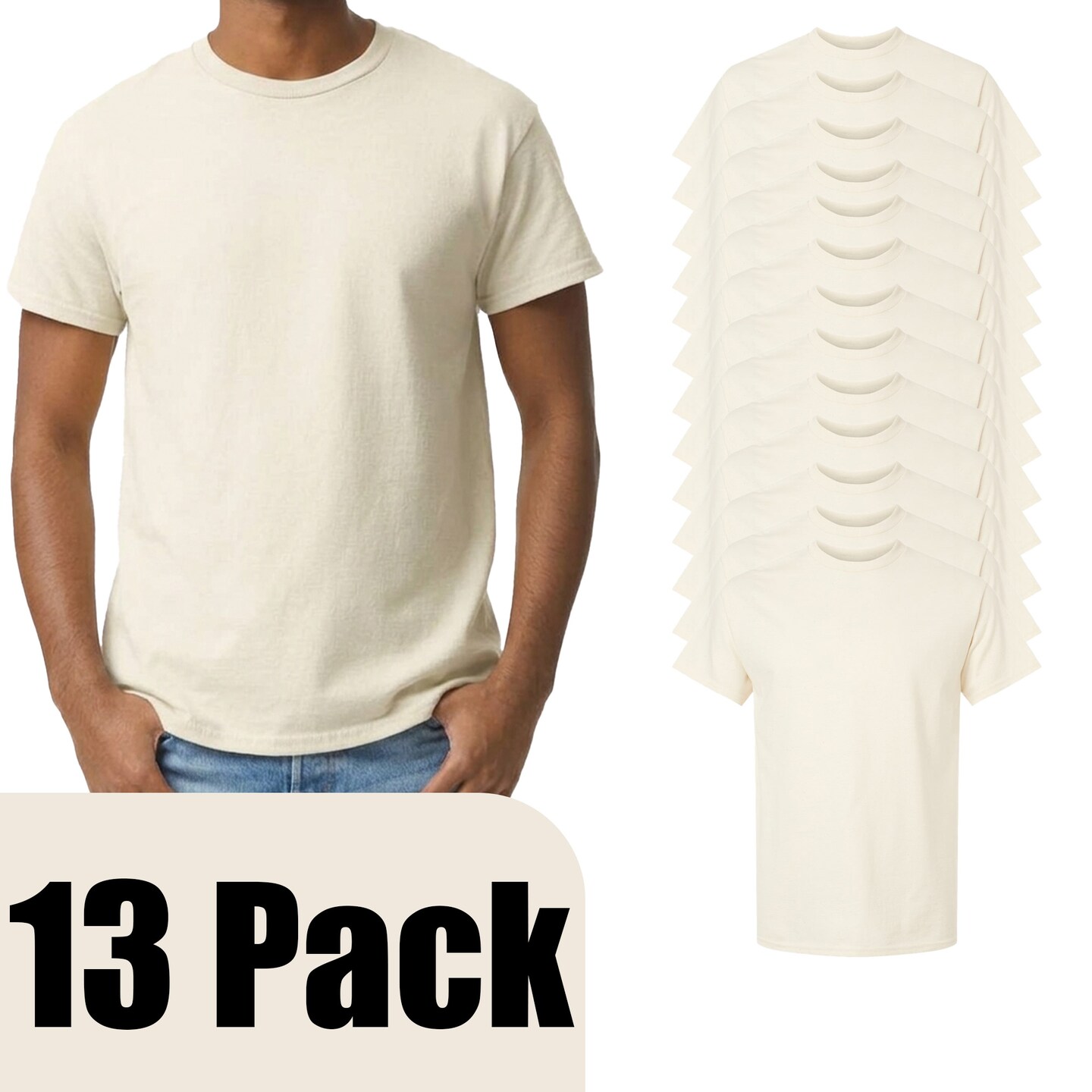 Gildan Unisex Ultra Cotton T-Shirt Pack for Cricut, HTV Vinyl, Natural Crewneck Short Sleeve