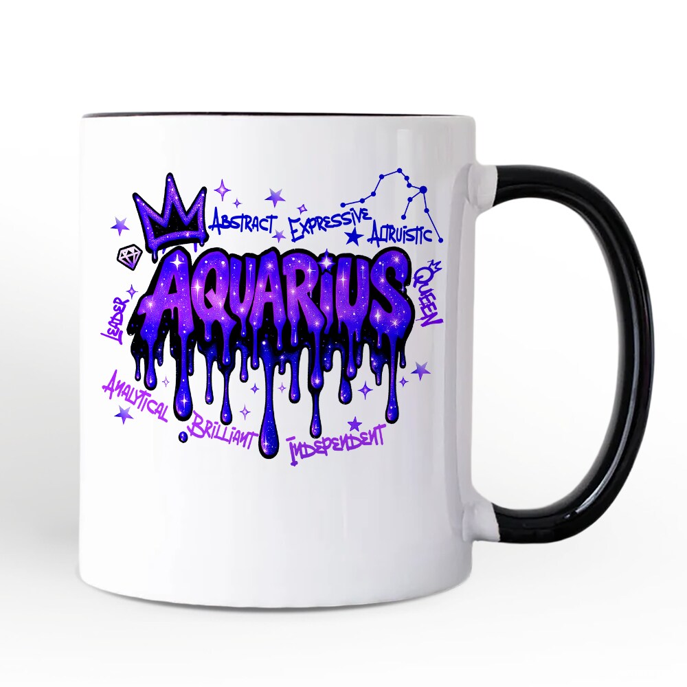 Aquarius Graffiti Zodiac Mug, Street Style Astrology Horoscope Gift